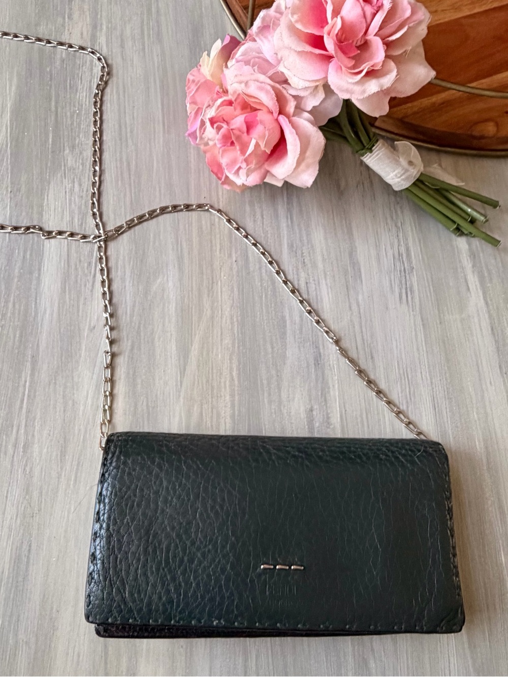 Fendi Selleria Long Continental Wallet Pebbled Calf Skin Leather & Chain Clutch
